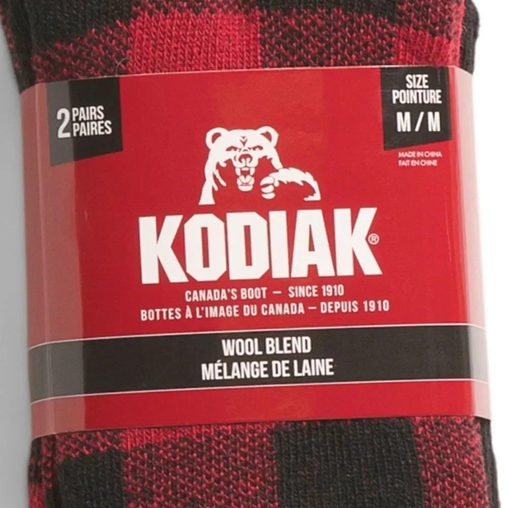 KODIAK Thermal Black White Red M US W 4-10 Buffalo Plaid Wool Boot Socks 2 Pack